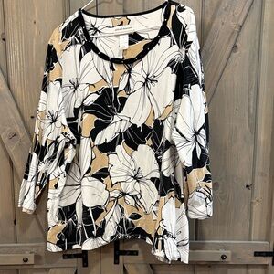 Alfred Dunner Women's Floral Top - Black, White, Tan